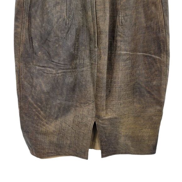 Vintage 80's Winlit Skirt Leather Country Rustic Distressed Pencil Brown Sz S - Picture 8 of 9